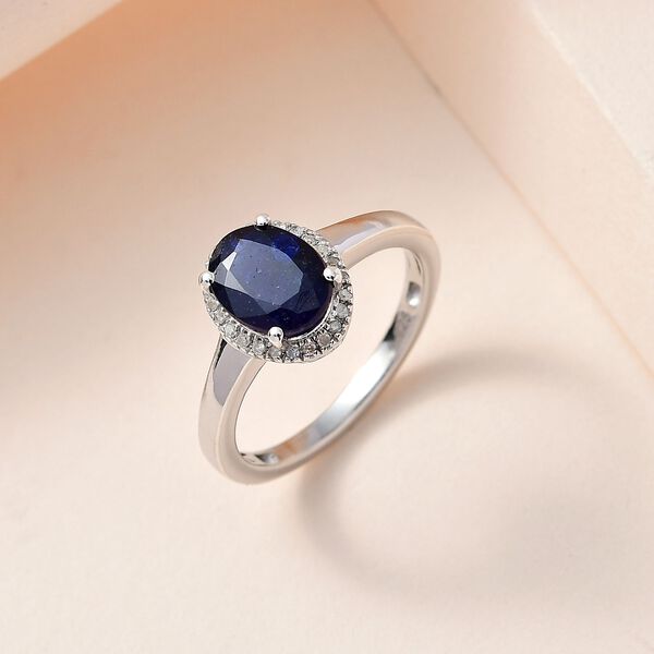 Masoala Saphir (Fissure gefüllt), Weißer Diamant Ring, 925 Silber platiniert (Größe 16.00) ca. 2.78 ct image number 2