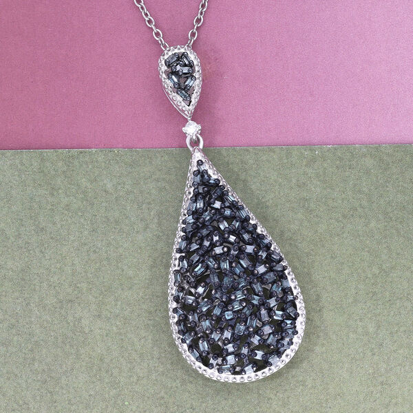 Blauer und Wei&szlig;er Diamant Anh&auml;nger mit Kette 45 cm 925 Silber platiniert ca. 0,50 ct image number 3