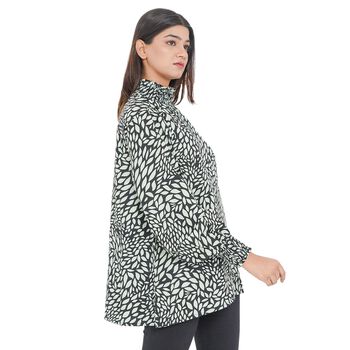 TAMSY - Damen Bluse mit Blattmuster, Gr&ouml;&szlig;e 40, Gr&uuml;n