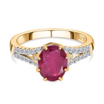 Afrikanischer Rubin (Fissure gef&uuml;llt), Wei&szlig;er Zirkon Ring, 925 Silber Gelbgold Vermeil (Gr&ouml;&szlig;e 21.00) ca. 3.01 ct