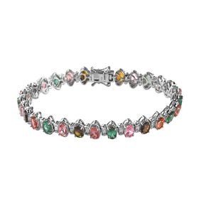 Mehrfach-Turmalin und weißes Zirkon Armband, ca. 19 cm, 925 Silber platiniert ca. 13,50 ct