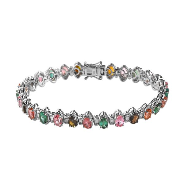 Mehrfach-Turmalin und weißes Zirkon Armband, ca. 19 cm, 925 Silber platiniert ca. 13,50 ct image number 0