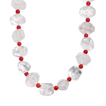 Kristall, Koralle Halskette ca. 50 cm mit 2.5 cm extender, Nickelfreies Messing platiniert