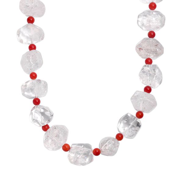 Kristall, Koralle Halskette ca. 50 cm mit 2.5 cm extender, Nickelfreies Messing platiniert