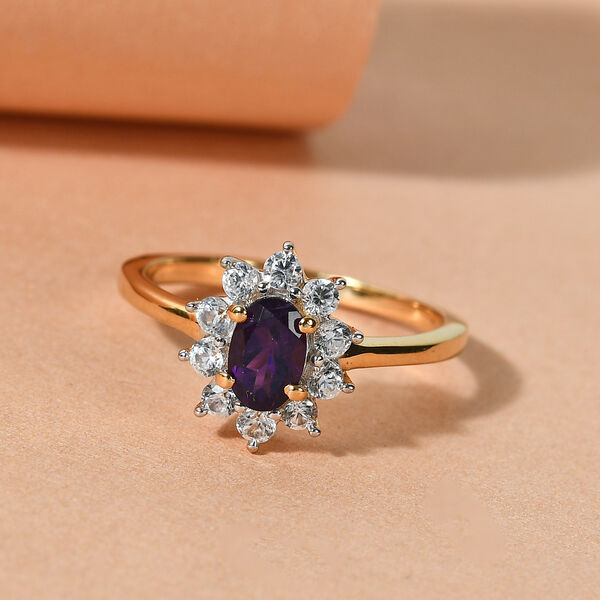 Afrikanischer Amethyst und Zirkon Ring 925 Silber vergoldet  ca. 0,91 ct image number 2