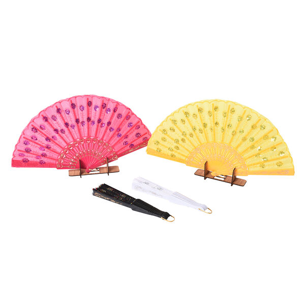 4er - Set Handf&auml;cher im japanischen Stil, Gelb, wei&szlig;, Schwarz, blau image number 1