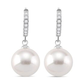 Weiße Muschelkernperle, Weißer Zirkonia Ohrringe Messing Standard 20.50 ct