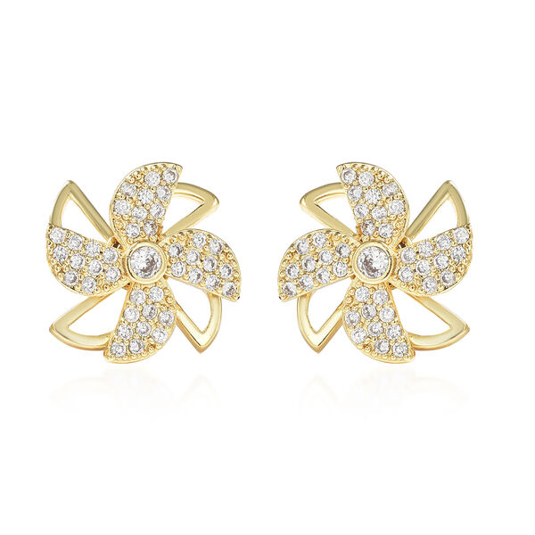 Simulierte Diamant-Windr&auml;dchen-Ohrstecker in Goldton