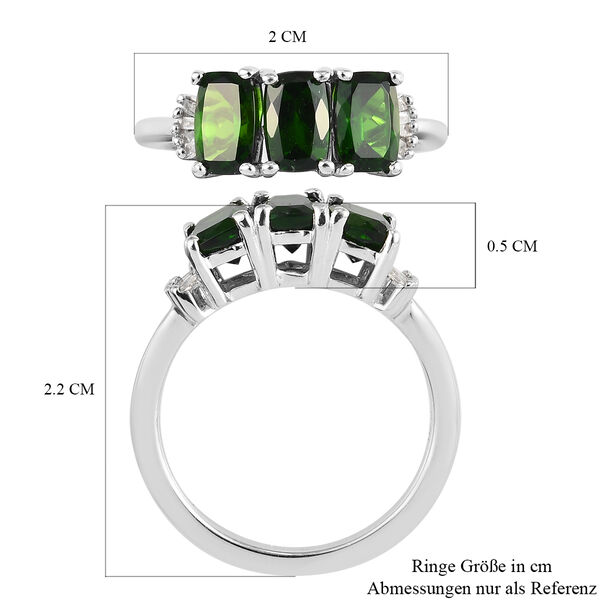 Nat&uuml;rlicher Chromdiopsid und Diamant 3 Stein Ring 925 Silber platiniert  ca. 2,14 ct image number 6