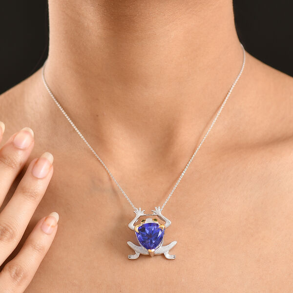 GP Trionfo Kollektion- Tansanit-Farbe Quarz, Chromdiopsid und blauer Saphir zweifarbiger Anh&auml;nger mit 50cm Kette - 12,17 ct. image number 4