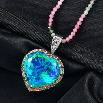 D'Joy Pfau Quarz Triplette, Mehrfarbig-Turmalin Schmuckset ca. 50 cm 925 Silber rhodiniert ca. 83,86 ct.