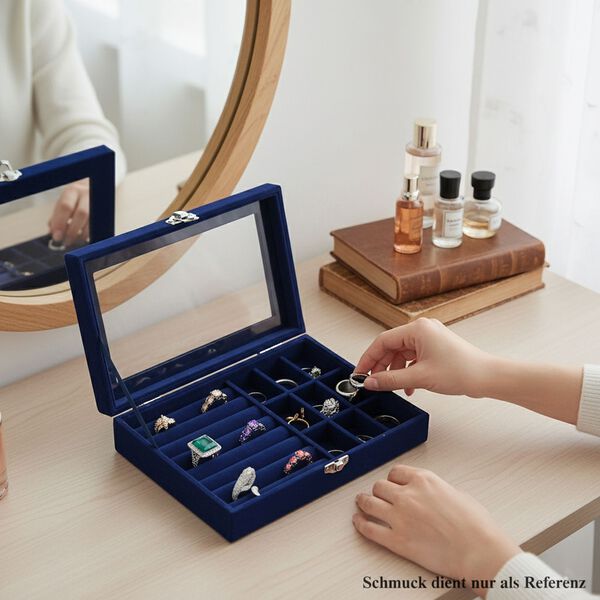 Elegante Schmuckbox aus edlem Samt mit Glasdeckel, 20x15x5 cm, Weinrot image number 2