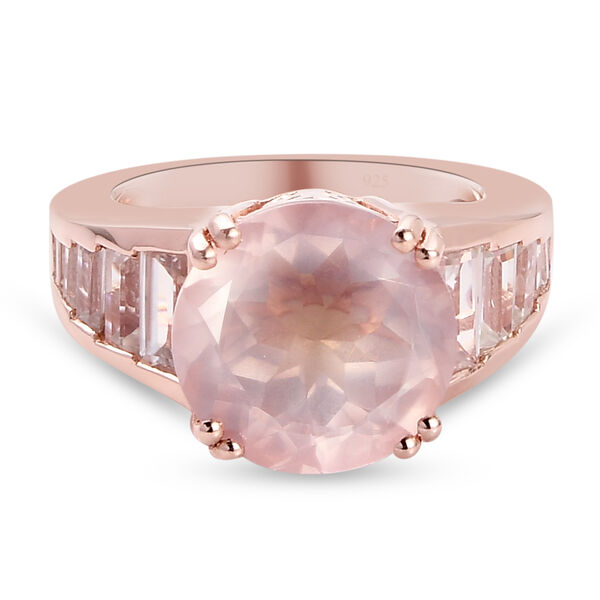 Rosa Quarz und Zirkon Ring 925 Silber ros&eacute;vergoldet  ca. 8,17 ct