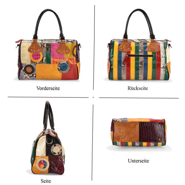 Chaos by Elsie Echtleder Crossbody-Tasche mit RFID-Schutz, 34x19x22cm, Kroko-Pr&auml;gung mit Rautenmuster, mehrfarbig image number 4