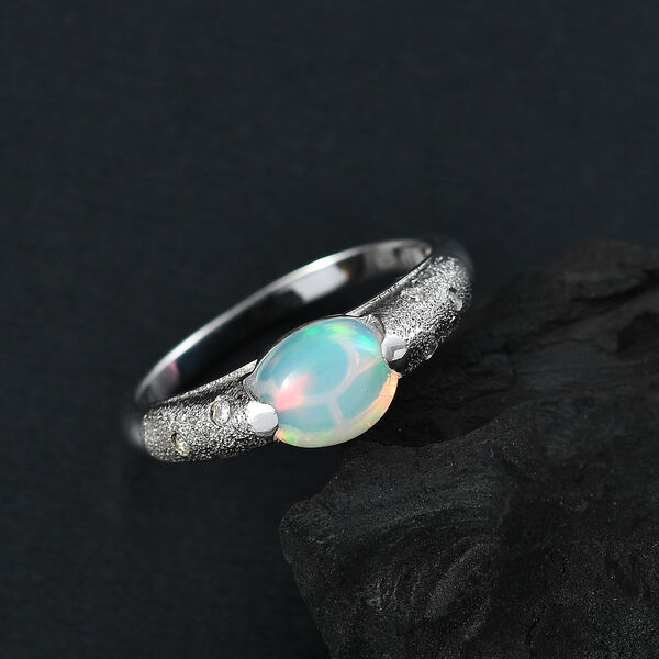 AA Nat&uuml;rlicher, &auml;thiopischer Welo Opal, Moissanit Ring 925 Silber rhodiniert (Gr&ouml;&szlig;e 19.00) ca. 1,35 ct image number 1