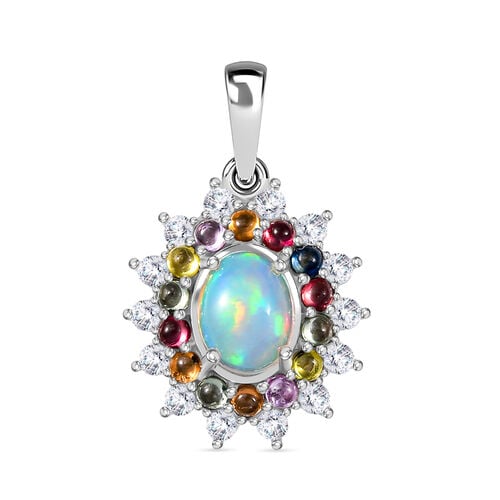 AA Natürlicher, äthiopischer Welo Opal, Mehrfarbig Saphir Anhänger 925 Silber rhodiniert ca. 2.42 ct image number 0