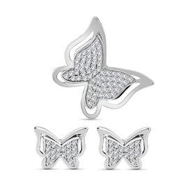 2er Set -  Weißer Zirkonia Anhänger und Ohrringe, 925 Silber rhodiniert