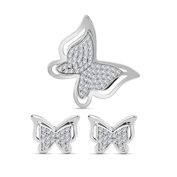 2er Set -  Wei&szlig;er Zirkonia Anh&auml;nger und Ohrringe, 925 Silber rhodiniert