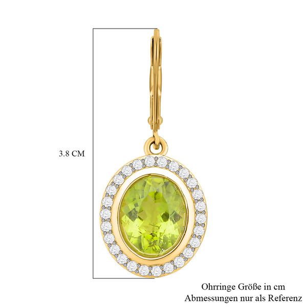 Nat&uuml;rliche Peridot und Zirkon-Halo-Ohrh&auml;nger, 925 Silber Gelbgold Vermeil, 8,48 ct. image number 5