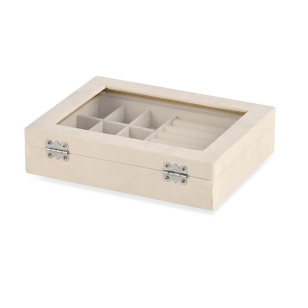 Elegante Schmuckbox aus edlem Samt mit Glasdeckel, 20x15x5 cm, Cremebeige image number 4
