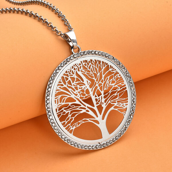 Wei&szlig;er Kristall Lebensbaum-Anh&auml;nger mit Kette, 74+6 cm, silberfarben image number 3