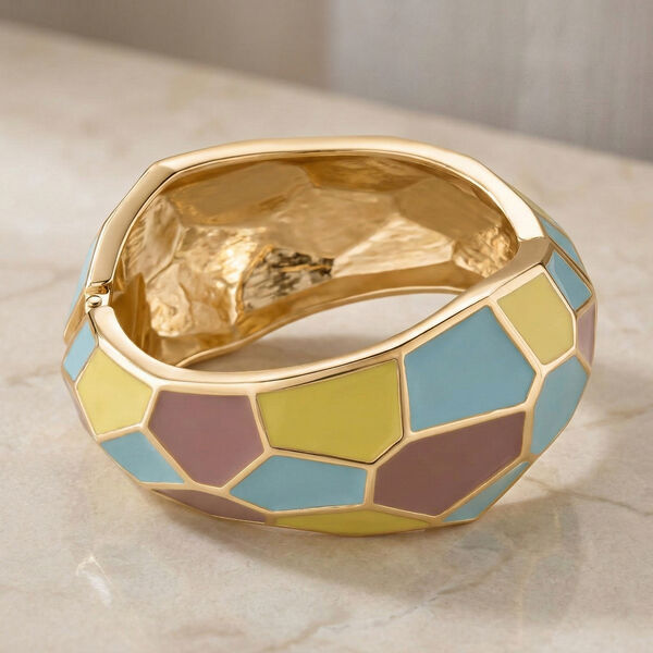 Emaille-Armreif im Facetten-Design, ca. 18 cm, Beige image number 2