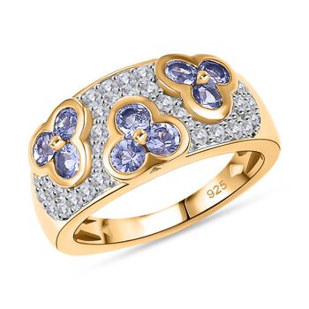 Tansanit, Wei&szlig;er Zirkon Ring 925 Silber 750 Gelbgold Vermeil (Gr&ouml;&szlig;e 19.00) ca. 1,61 ct