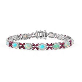 Mystic Meadow - D joy Natürlicher, äthiopischer Welo Opal, Rhodolith Granat Armband ca. 20 cm 925 Silber rhodiniert ca. 13,52 ct.