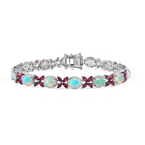 Mystic Meadow - D joy Natürlicher, äthiopischer Welo Opal, Rhodolith Granat Armband ca. 20 cm 925 Silber rhodiniert ca. 13,52 ct. image number 0