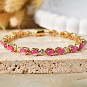 D'Joy Flamingo Mondstein, Moissanit Armband ca. 20 cm 925 Silber 750 Gelbgold vermeil ca. 16,75 ct.