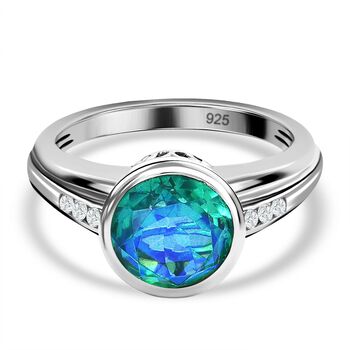 Pfau Triplette Quarz, wei&szlig;er Zirkon Ring, 925 Silber platiniert (Gr&ouml;&szlig;e 20.00) ca. 3.20 ct