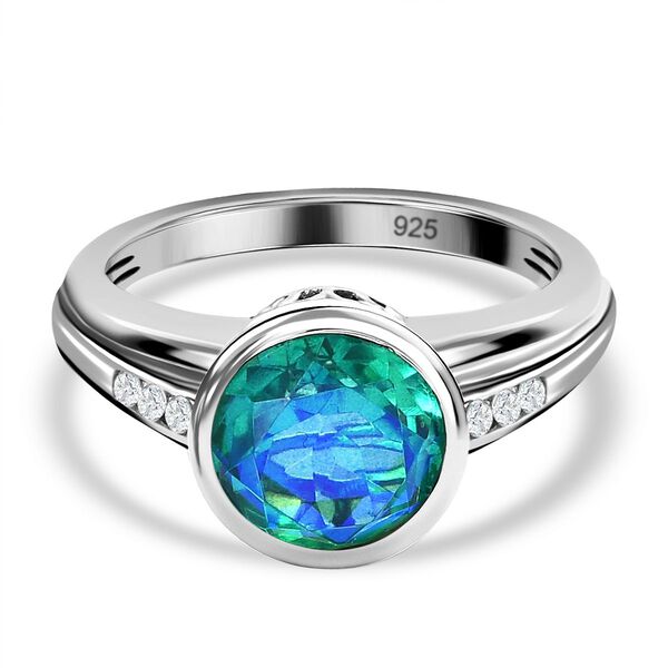 Pfau Triplette Quarz, weißer Zirkon Ring, 925 Silber platiniert (Größe 20.00) ca. 3.20 ct image number 0