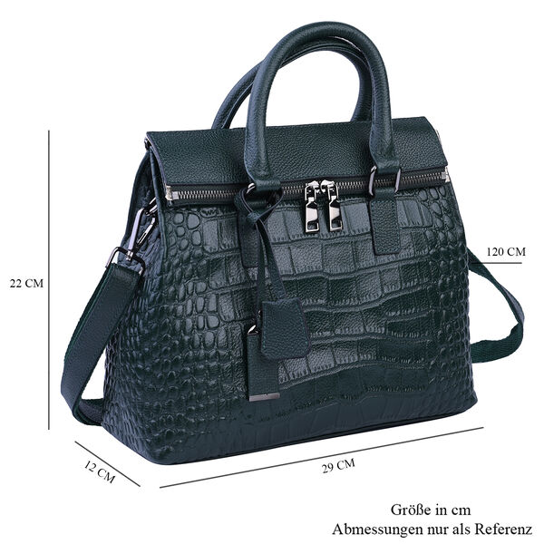 Schultertasche aus 100% echtem Leder mit Kroko-Pr&auml;gung und abnehmbarem Riemen, Dunkelgr&uuml;n&nbsp; image number 7