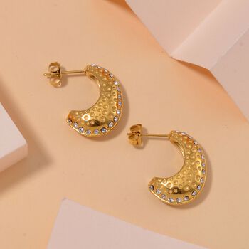 Wei&szlig;er Kristall Ohrringe Reiner Edelstahl IP-Gelbbeschichtung