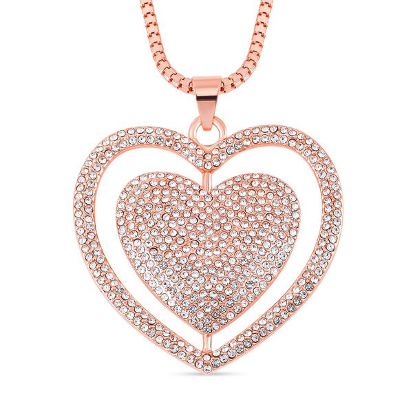 Funkelnder Kristall-Herz-Anh&auml;nger mit 73cm Kette in Ros&eacute;goldton