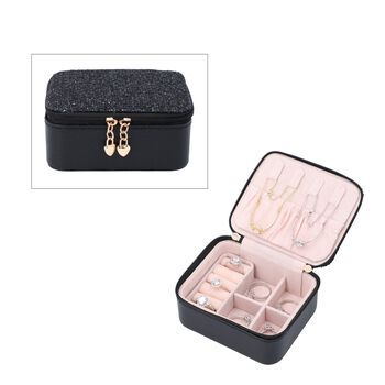 Glitzernde Schmuckschatulle aus naturfreundlichem Kunstleder, 11x9,4x5,5 cm, Schwarz