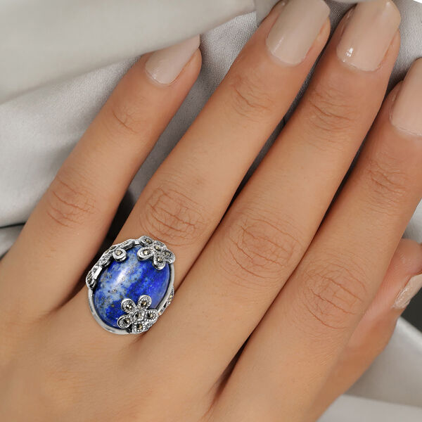 Lapislazuli und Markasit Ring in Edelstahl image number 3