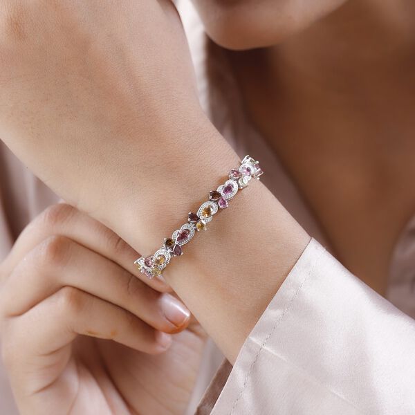 Nat&uuml;rlicher mehrfarbiger Turmalin Armband ca. 20 cm 925 Silber platiniert ca. 8.84 ct image number 3