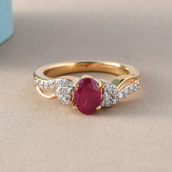 Afrikanischer Rubin und Zirkon-Ring, (Fissure gef&uuml;llt), 925 Silber vergoldet image number 2