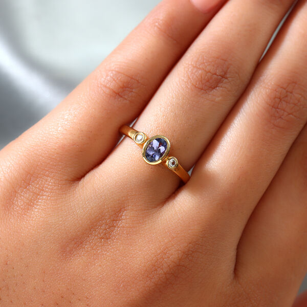 Tansanit und Zirkon Ring 925 Silber vergoldet  ca. 0,61 ct image number 3