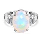 Natürlicher, äthiopischer Welo Opal und weißer Diamant-Ring, 925 Silber platiniert (Größe 21.00) ca. 3.90 ct
