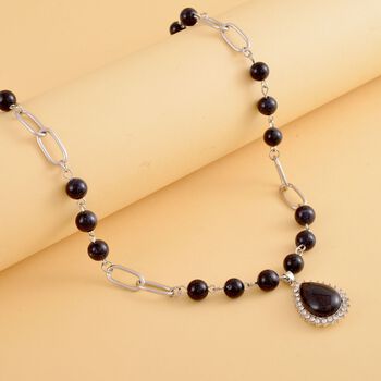 Blaues Sandstein Collier, ca. 45 cm, silberfarben ca. 83.00 ct