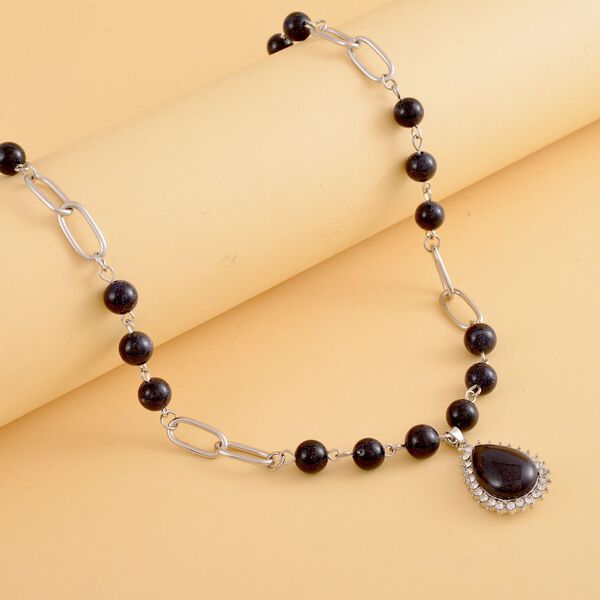 Blaues Sandstein Collier, ca. 45 cm, silberfarben ca. 83.00 ct image number 2