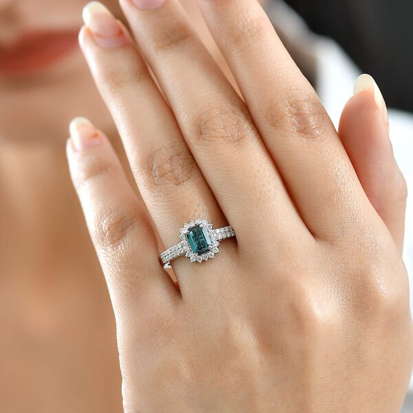 Rhapsody AAAA Indicolite, Wei&szlig;er Diamant Ring 950 Platin (Gr&ouml;&szlig;e 18.00) ca. 1,58 ct image number 2