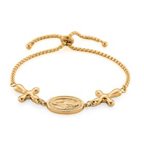 Medaille-Armband mit Kreuzanhängern, flexibel, Reiner Edelstahl, goldfarben