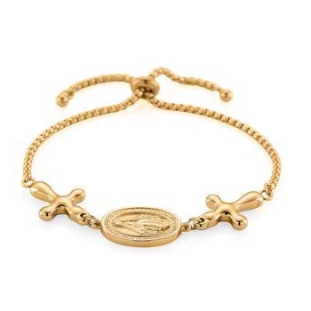 Medaille-Armband mit Kreuzanh&auml;ngern, flexibel, Reiner Edelstahl, goldfarben