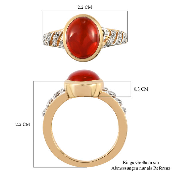 Mexikanischer Kirschfeuer-Opal und Zirkon Ring 925 Silber vergoldet  ca. 2,28 ct image number 7
