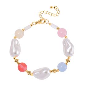 Weißes Muschelkernperle und Multi-Edelstein-Armband, 18+5 cm