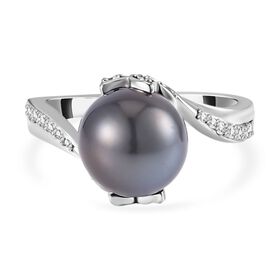 9-10 mm Tahiti Perle und Moissanit Ring - 0,32 ct.