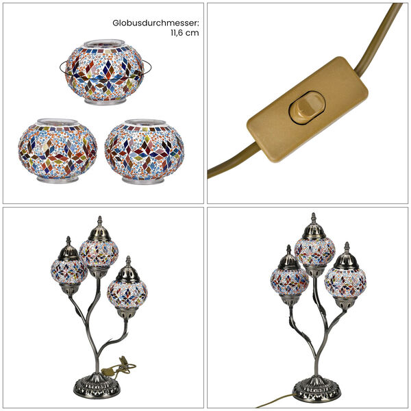 Mosaikglas Tischlampe, drei Globen image number 2